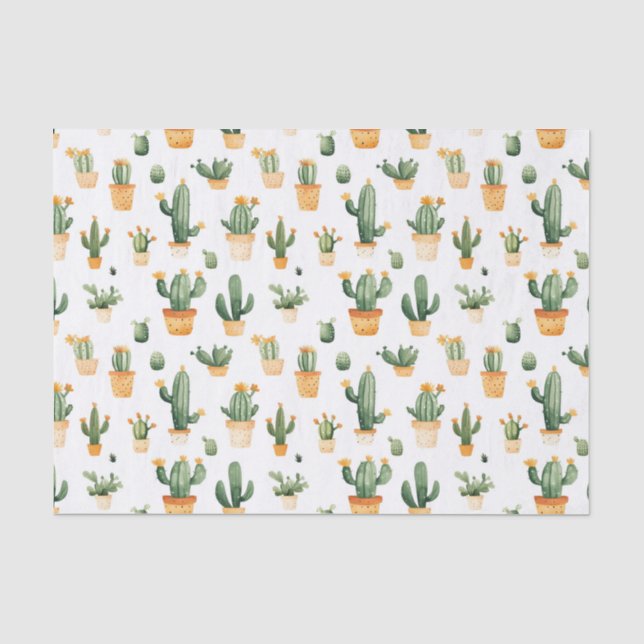 Papier Mousseline Cactus pointillés sur blanc (Recto)