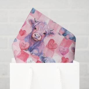 Papier Mousseline Cadeau de la Saint-Valentin Vache Highland Pastel 