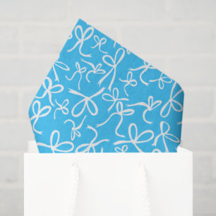 Papier Mousseline Cadeau Féminin Motif Rubans Bleus Blancs Mignons F