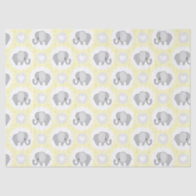 Papier Mousseline Cadeau jaune neutre de douche d'éléphant de bébé (Recto)