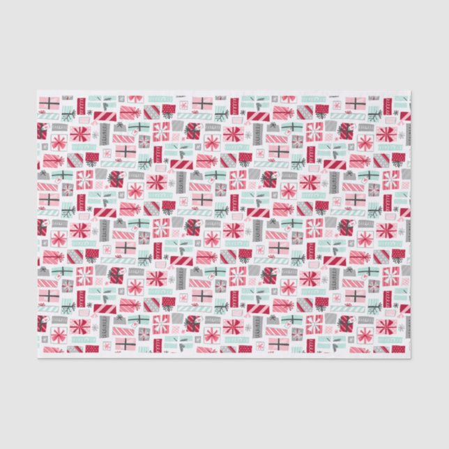 Papier Mousseline Cadeaux de Noël à la menthe et rouge (Recto)