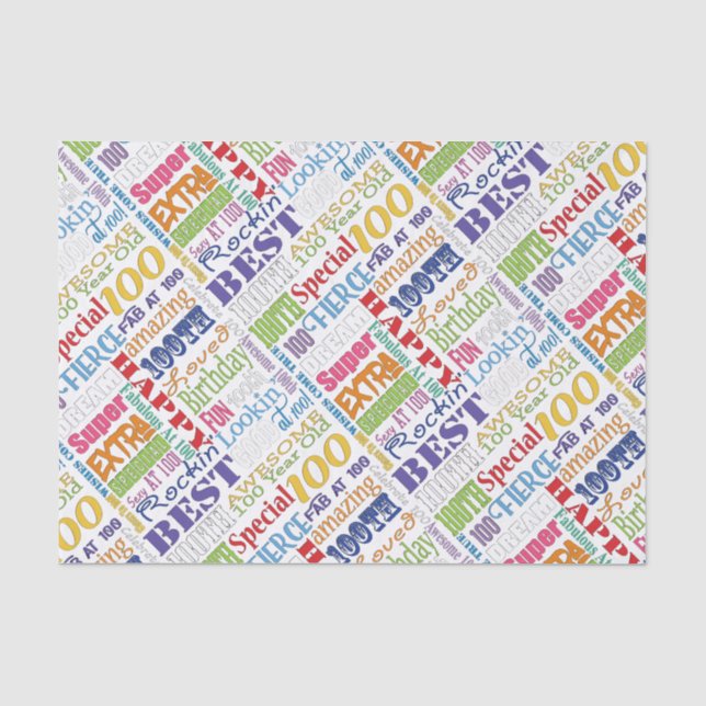 Papier Mousseline Cadeaux Uniques Et Spéciaux 100e Fête Anniversaire (Recto)