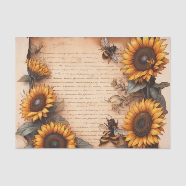 Papier Mousseline Cadre de tournesol avec abeilles et Script (Recto)