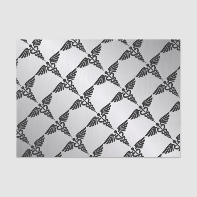 Papier Mousseline Caducée Médicale en argent (Recto)