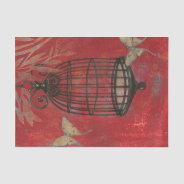 Papier Mousseline Cage d'oiseaux décorative avec papillons (Recto)