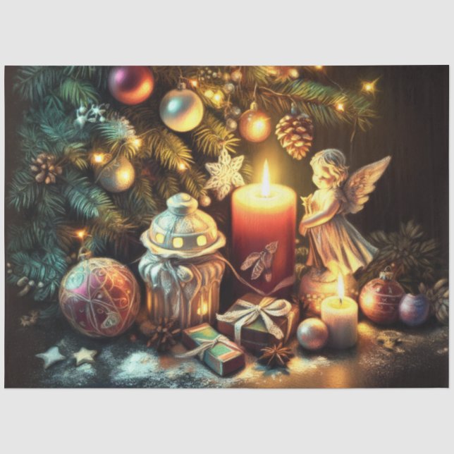 Papier Mousseline Calque Dessin Arbre de Noël Bougie Angel (Recto)