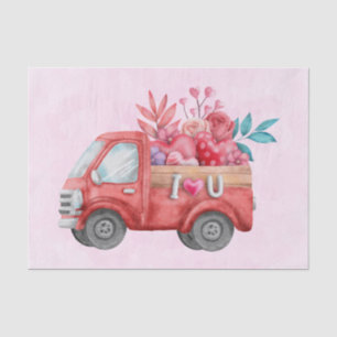 Papier Mousseline Camion d'amour mignon avec Coeur Cargo Aquarelle