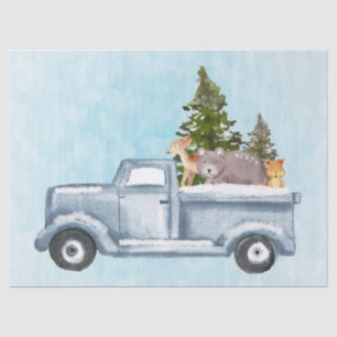 Papier Mousseline Camion de Noël avec pins et animaux de forêt