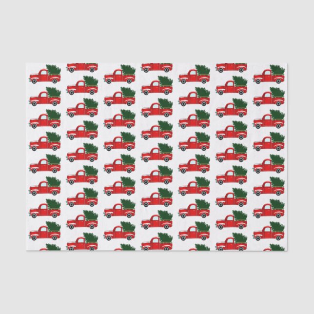 Papier Mousseline Camion de Noël Rouge Fête de Noël Rustique (Recto)