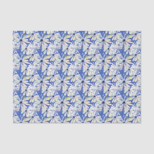 Papier Mousseline Camomilles Abstraites sur un arrière - plan bleu. (Recto)