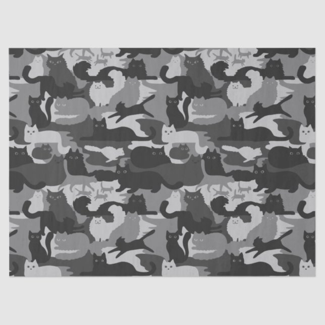 Papier Mousseline Camouflage gris Chats Motif Grey Kitty Cats Camo (Recto)