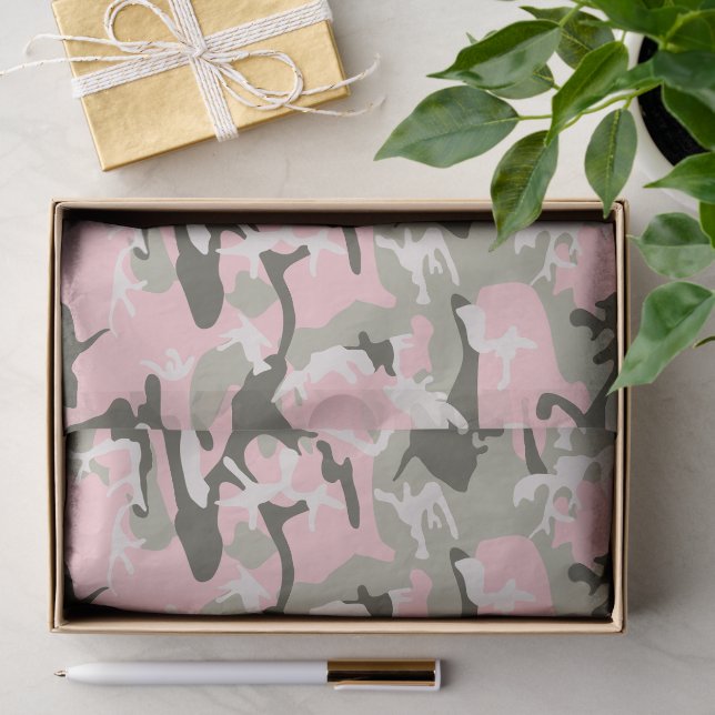 Papier Mousseline Camouflage rose et vert, Militaire, Armée (Cadeau)