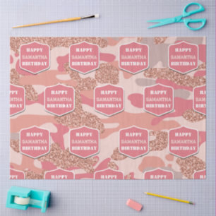 Papier Mousseline Camouflage Rose Gold Blush Pink Camo Anniversaire 