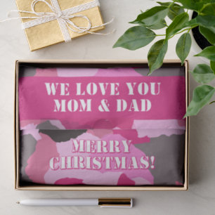 Papier Mousseline Camouflage rose Personnalisé Joyeux Noël