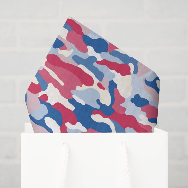 Papier Mousseline Camouflage rouge blanc et bleu (Sac cadeau)
