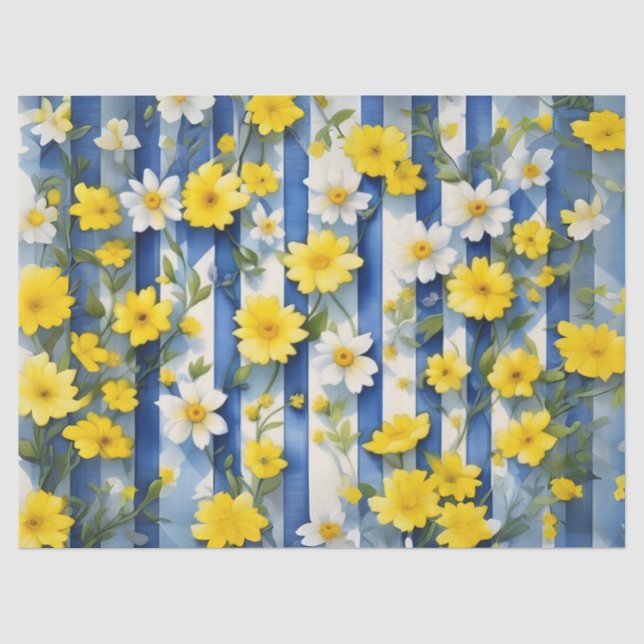 Papier Mousseline Campagne Agritourisme Fleurs Bleues, Blances et Ja (Recto)
