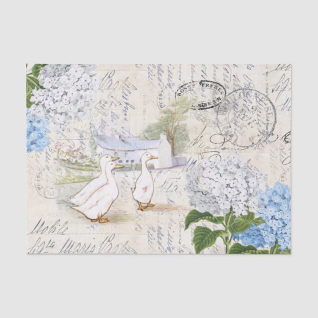 Papier Mousseline Canards Fleurs Fermières Italiennes Tissu Papier (Recto)