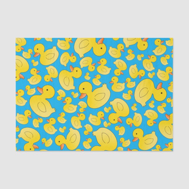 Papier Mousseline Canards mignons en caoutchouc de bleu de ciel (Recto)