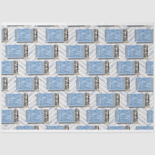 Papier Mousseline canettes bleues de sardines découpage (Recto)