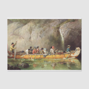 Papier Mousseline Canoë manipulé par les Voyageurs traversant une ca