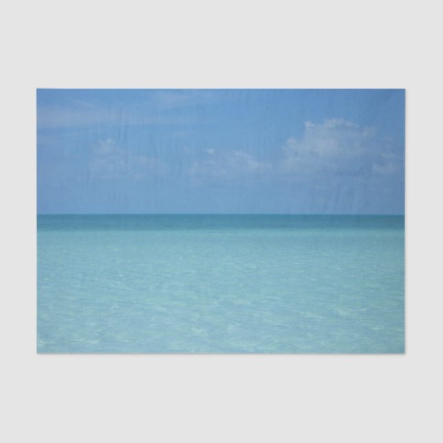 Papier Mousseline Caraïbes Horizon Tropical Turquoise Bleu (Recto)
