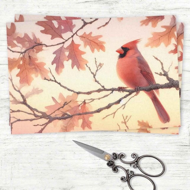 Papier Mousseline Cardinal aquarelle et Feuilles d'automne Découpage (Créateur téléchargé)