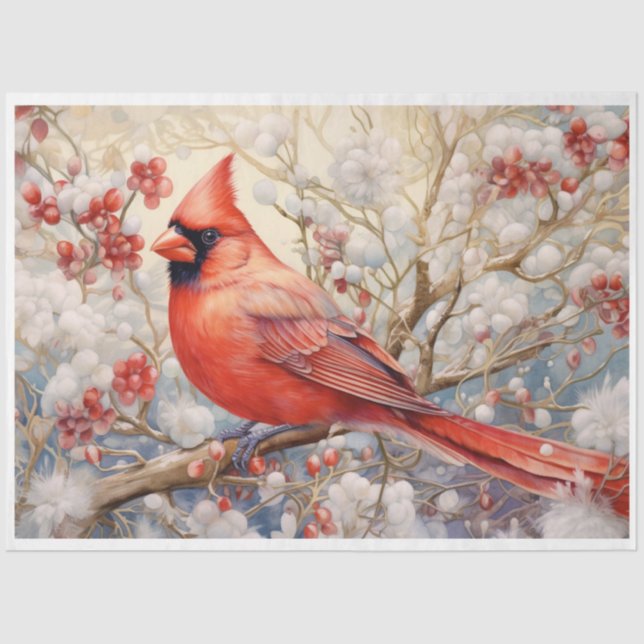 Papier Mousseline Cardinal rouge de Noël (Recto)