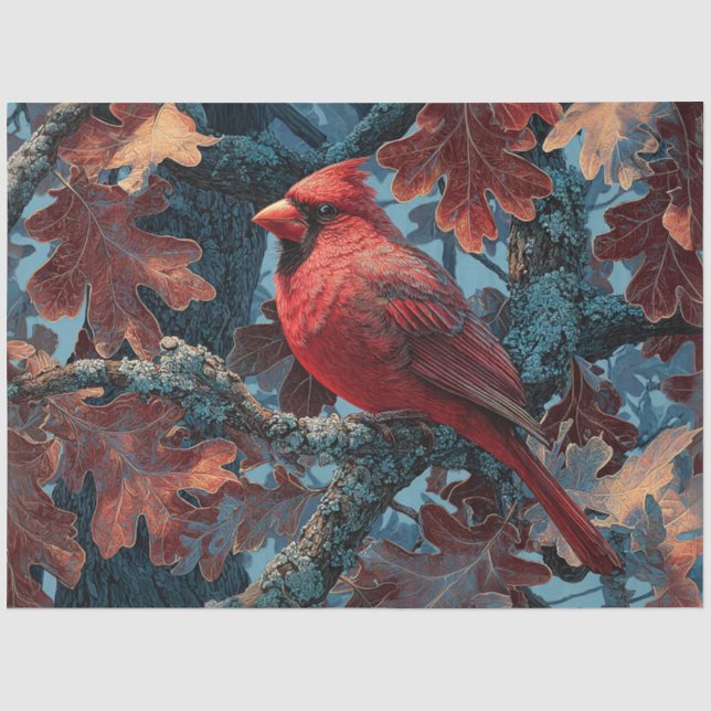 Papier Mousseline Cardinal rouge perché sur la branche (Recto)