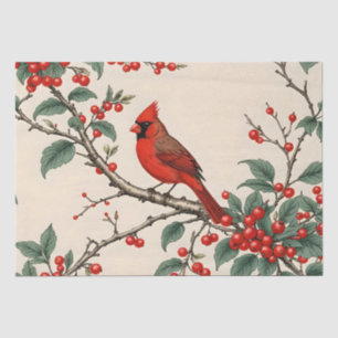 Papier Mousseline Cardinaux et Baies Rouges Découpe
