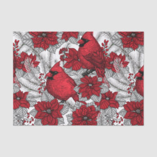 Papier Mousseline Cardinaux et poinsettia en rouge et blanc