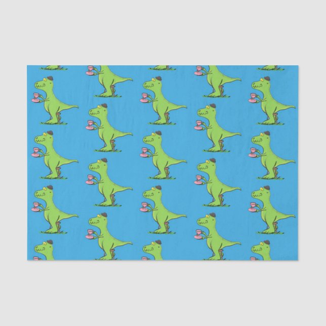 Papier Mousseline Caricature de dinosaure vert t rex (Recto)