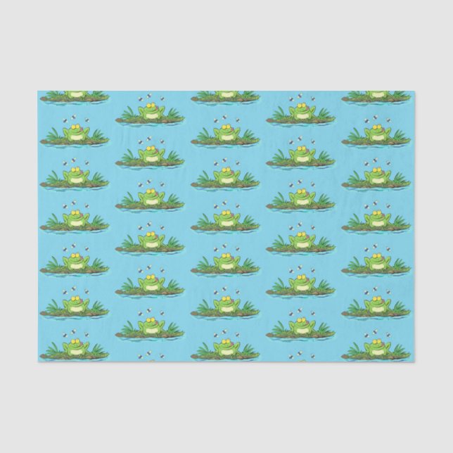 Papier Mousseline Caricature de grenouille vert mignon (Recto)