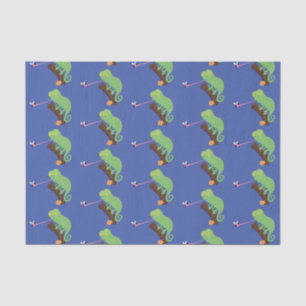 Papier Mousseline Caricature de lézard de caméléon vert joyeux