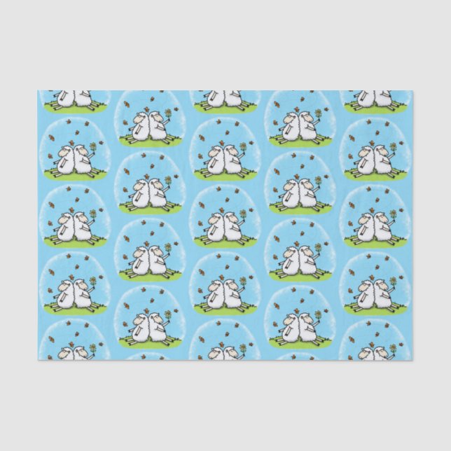 Papier Mousseline Caricature de moutons mignons amis et papillons (Recto)