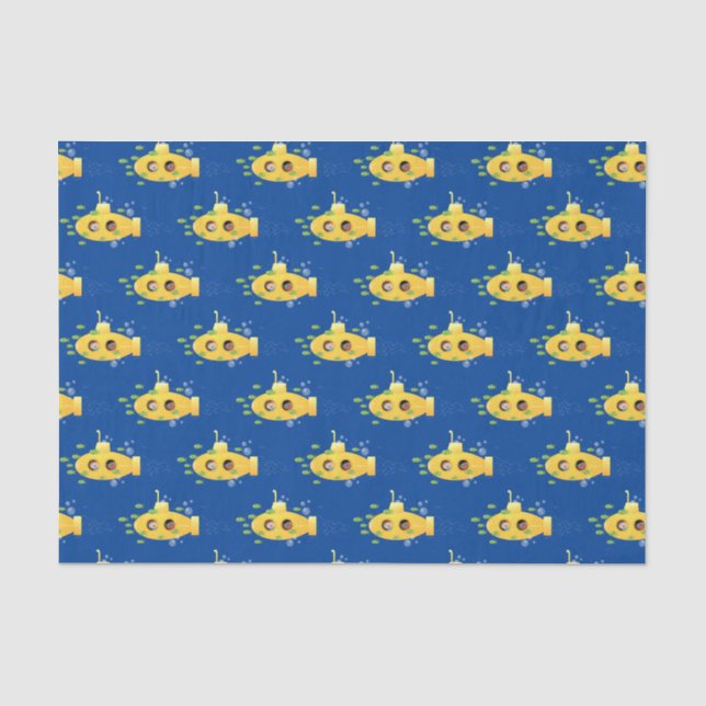 Papier Mousseline Caricature de poisson sous-marin jaune mignon (Recto)