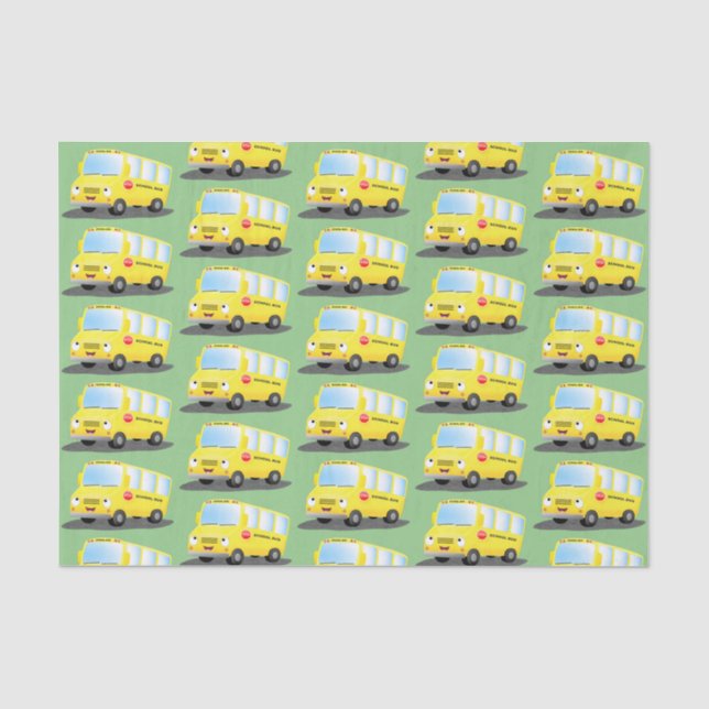 Papier Mousseline Caricature du bus scolaire jaune joyeux (Recto)