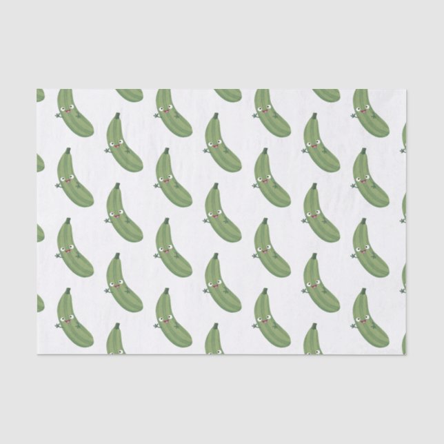 Papier Mousseline Caricature joyeux de courgettes mignonnes (Recto)