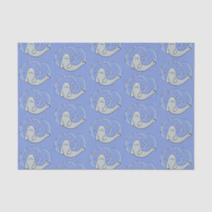 Papier Mousseline Caricature joyeux de phoque et de poisson bleu