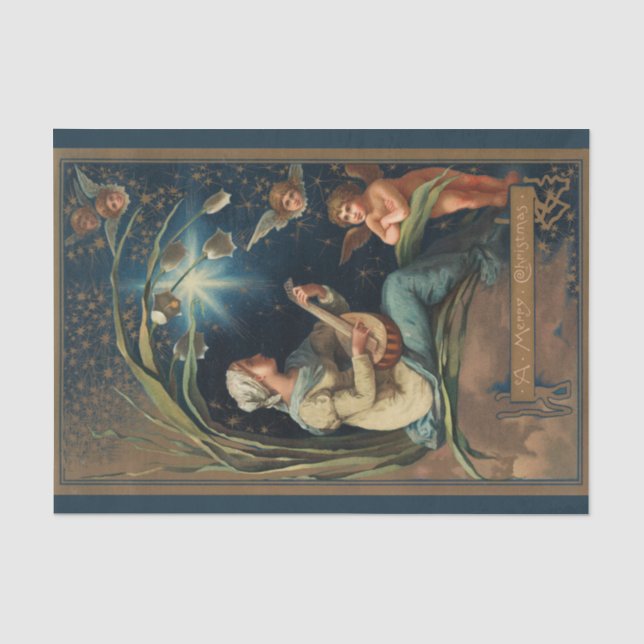 Papier Mousseline Caroler de Noël Art Nouveau et Cherub (Recto)