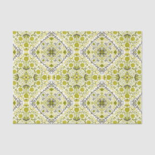 Papier Mousseline Carreaux de fleurs en vert