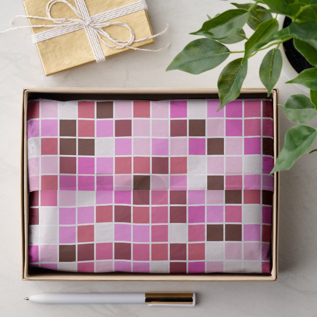 Papier Mousseline Carreaux de piscine, Carreaux de mosaïque rose, Mo (Cadeau)