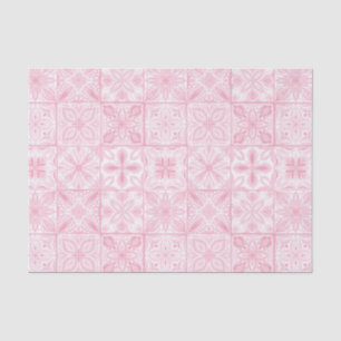 Papier Mousseline Carreaux ornés en rose