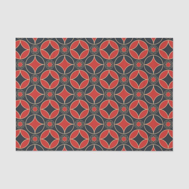 Papier Mousseline carrelage art déco motif en rouge&noir (Recto)