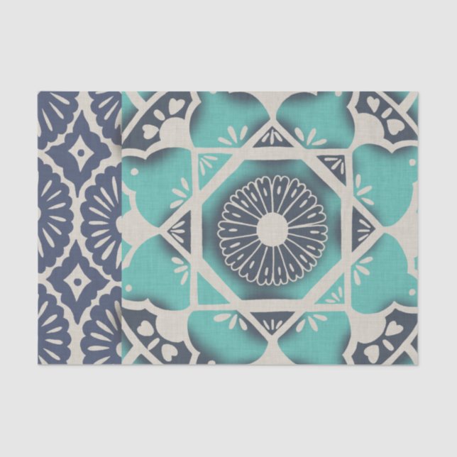 Papier Mousseline Carrelage bleu Batik II (Recto)