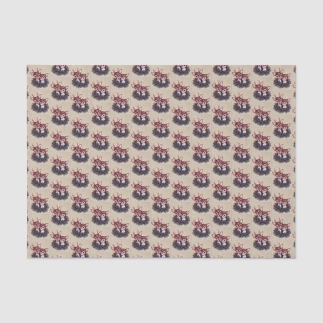 Papier Mousseline carrelage de cerf de Noël rétro  (Recto)