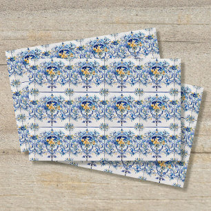 Papier Mousseline Carrelage de la côte italienne bleu et blanc Décou