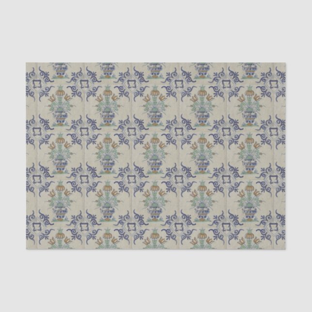 Papier Mousseline Carrelage Delft Antique Pot de Fleur Céramique (Recto)