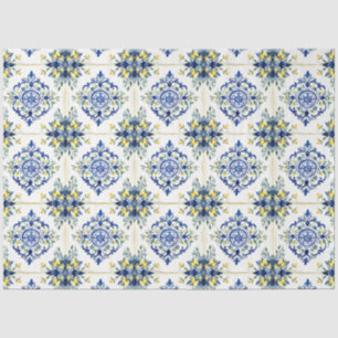 Papier Mousseline Carrelage floral citron italien Découpage bleu et