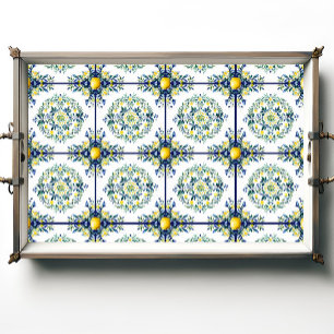 Papier Mousseline Carrelage floral italien citron Découpage bleu et