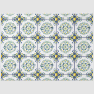 Papier Mousseline Carrelage italien Découpage bleu et blanc citron f